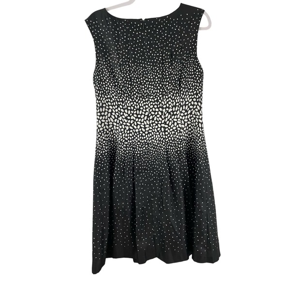 Size 6 Ann Taylor Black White A Line Dress Dots Abstract Pleated Modern Chic - Picture 5 of 5